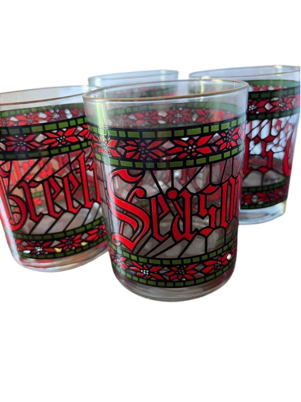 Vintage Mcm barware Holiday Whiskey Glasses Drinking Glass Houze 1950's - Picture 3 of 14